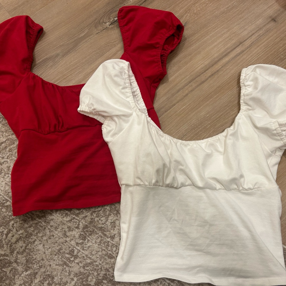 White and red Bruffel baby doll top